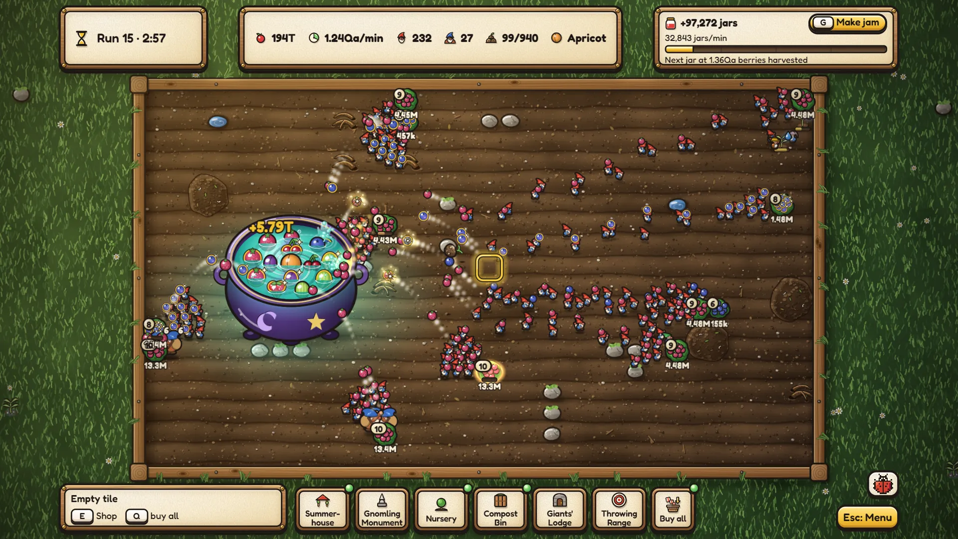 Gnomlings fling fruit into the cauldron